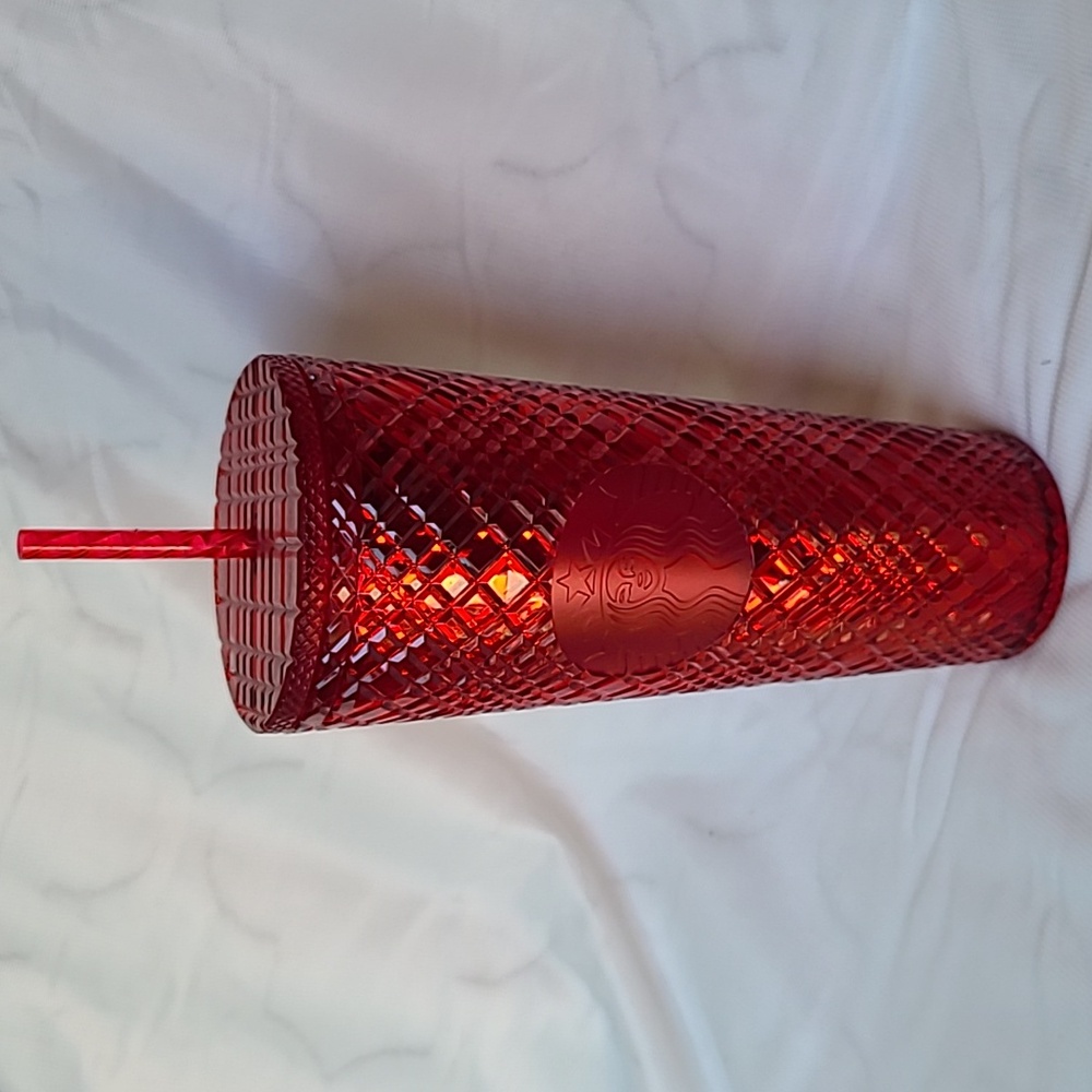 Starbucks Jeweled Tumbler Cold Cup 24oz Venti Red Christmas 2021 Winter Holiday